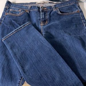 J brand, dark wash, denim, jeans, straight leg, brown stitching 30"w, length 33"